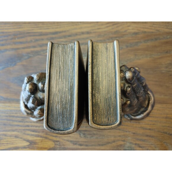 VTG Golden Praying Hands With Bible Bookends Set of 2 L/R Brass Color Finish - Picture 10 of 11